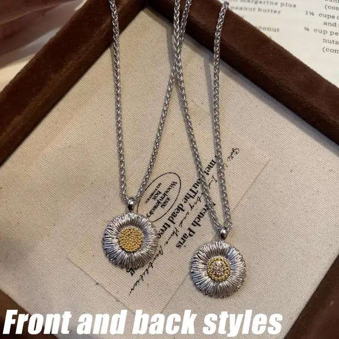 Collier rétro en diamant brossé avec marguerite en argent 925 pour femmes occasions spéciales mariage
