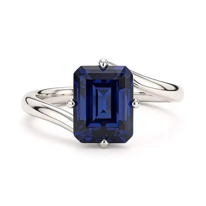 Wong Rain – bague Vintage en argent Sterling 100% 925, saphir de laboratoire à coupe émeraude, diamants à haute teneur en carbone, bijoux fins pour mariage et fiançailles