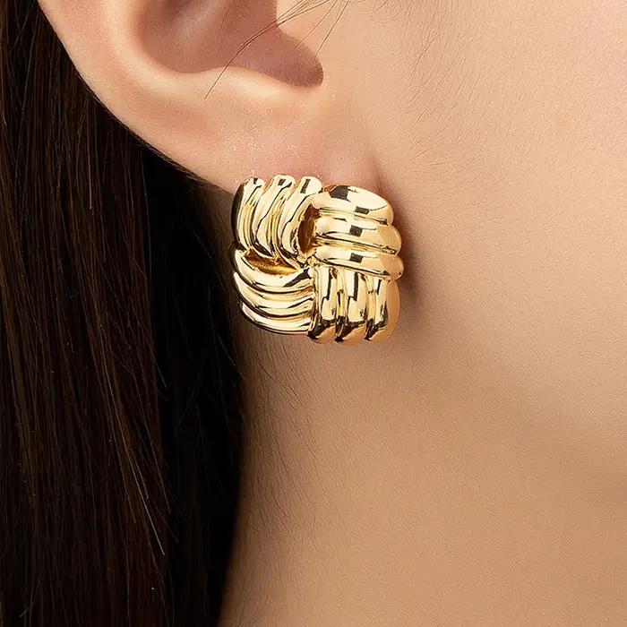 Personnalité carrée lisse tendance mode femmes boucles d'oreilles Simple couleur or cadeaux de fête bijoux accessoires exquis RG0071