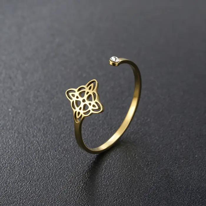 Sipuris – anneaux ouverts en forme de nœud de sorcière avec zircon pour femmes, en acier inoxydable, anneau amulette en forme de nœud celtique, bijoux à la mode, cadeaux