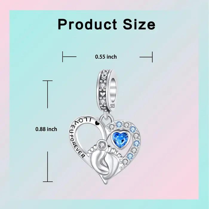 Breloque empreinte de pied de bébé en argent sterling 925 perle gravée I LOVE U FOREVER pendentif cœur pour maman cadeau spécial occasions familiales naissance anniversaire amour indestructible