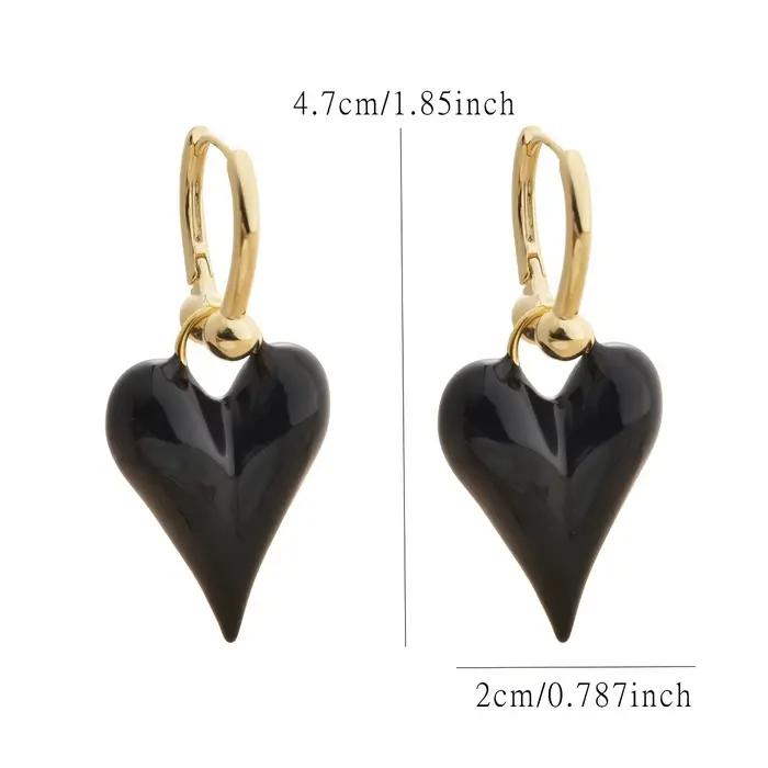 Bijoux fantaisie, boucles d'oreilles pendantes en forme de cœur en émail