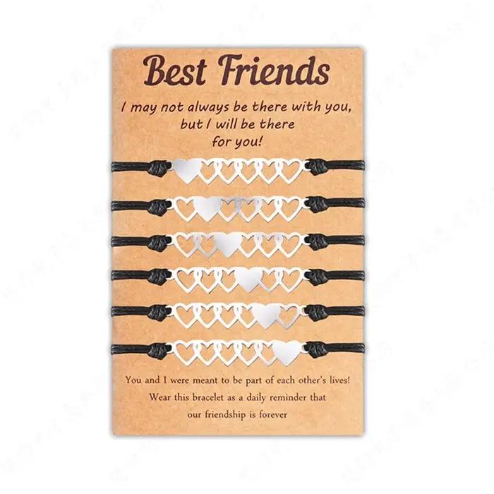 Bracelet d'amitié assorti en forme cœur, bijoux à Distance réglable, 6 pièces