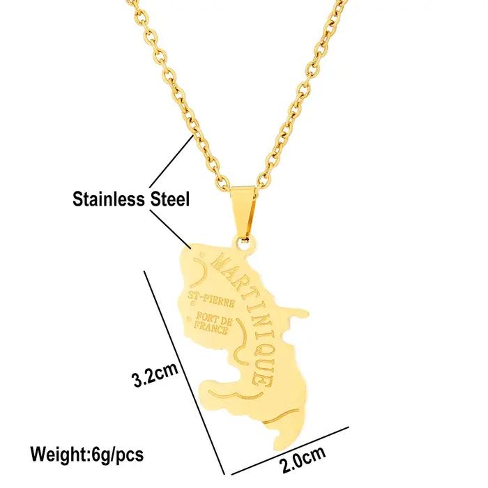 France Martinique île carte ville pendentif collier en acier inoxydable hommes femmes pays cartes bi