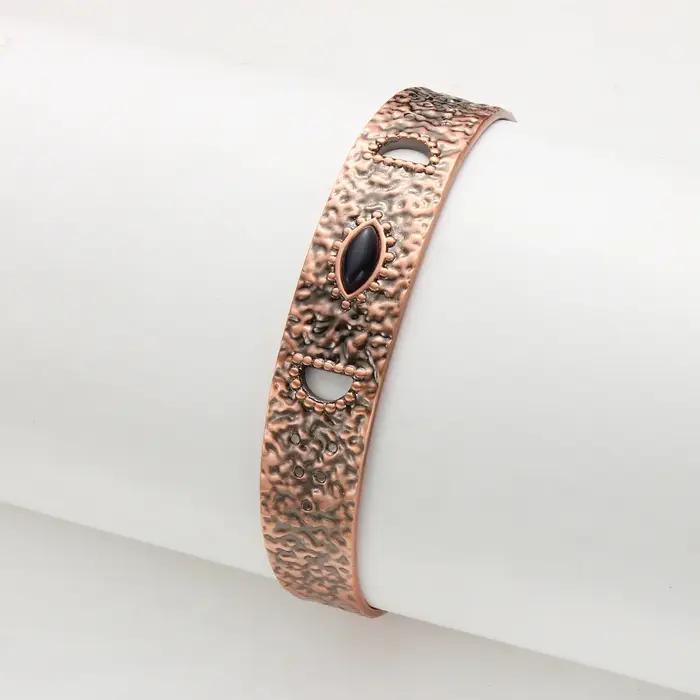 ARADOO Onyx oeil du diable Bracelet en cuivre pur aimant néodyme manchette ouverte 3500 Gauss bracelets de thérapie magnétique