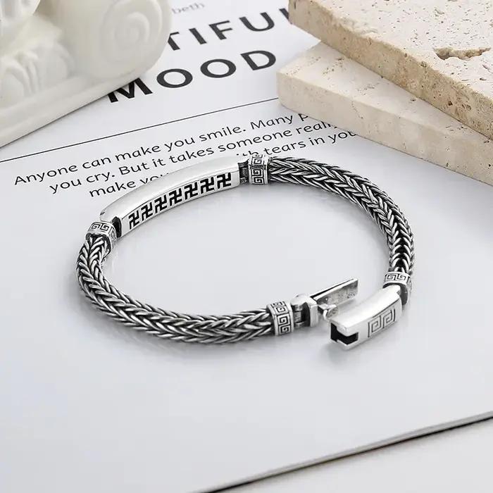 Bracelet rétro en argent sterling 925 unisexe, bracelet queue de renard à la mode pour hommes et fem
