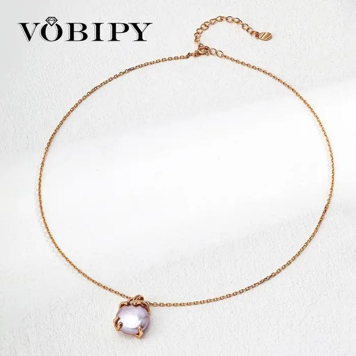 VOBIPY 925 argent Sterling 14K plaqué or perle baroque ensemble de bijoux mode collier de perles d'e