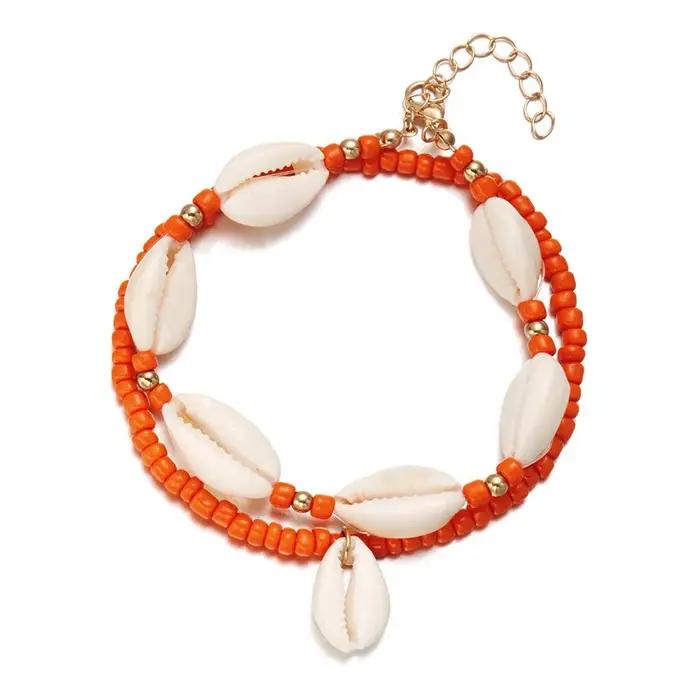 Chevillères en coquillages naturels avec perles en résine pour femmes, chaînes de cheville pieds nus pour été et plage, bijoux de pied élégants et originaux