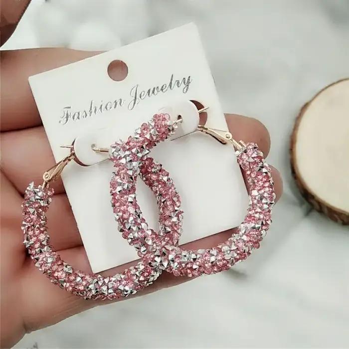 Boucles d'oreilles breloques fête exagérée géométrique ronde cercle brillant cristal givré grandes