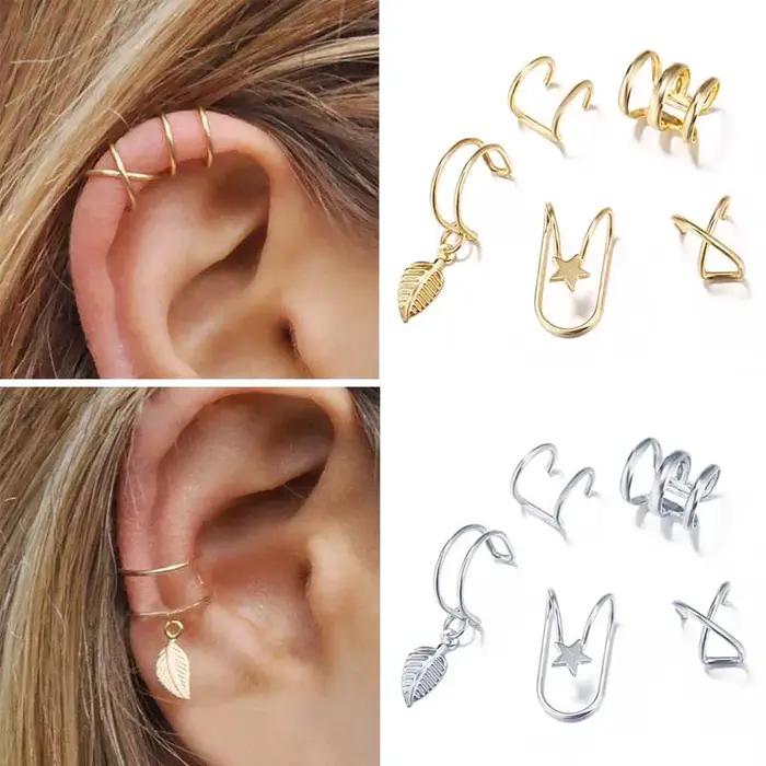 Boucles d'oreilles à clip en forme d'étoile géométrique pour femme en alliage de zinc avec finitions plaqué rhodium or rose et argent pour occasions spéciales