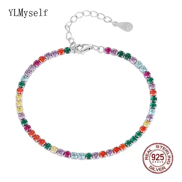 Bracelet arc-en-ciel chaîne de tennis en argent 925, bijoux en zircon multicolore de 2,5 mm pour fil
