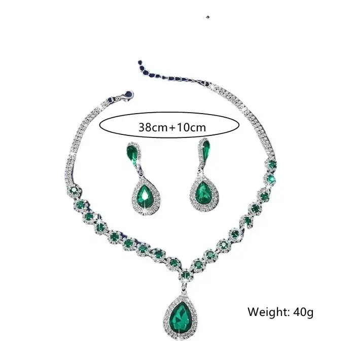 FYUAN luxe rouge vert bleu cristal collier boucles d'oreilles pour les femmes goutte d'eau pendentif mariage mariée ensembles de bijoux