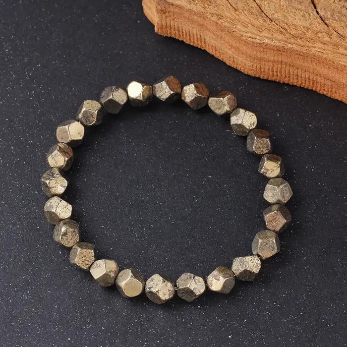 Pyrite Chalcopyrite Bracelet de richesse fait à la main coupe irrégulière