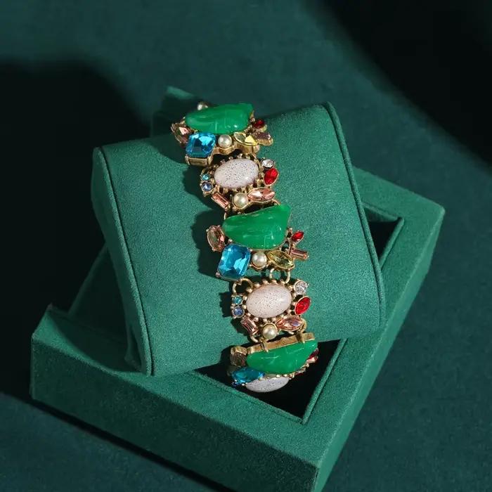 Bracelet Vintage en Perles Baroques Vertes et Bleues pour Femme, Bijoux Antiques en Clip de Forme Géométrique, Accessoires en Pierre de Luxe, Nouvelle Collection