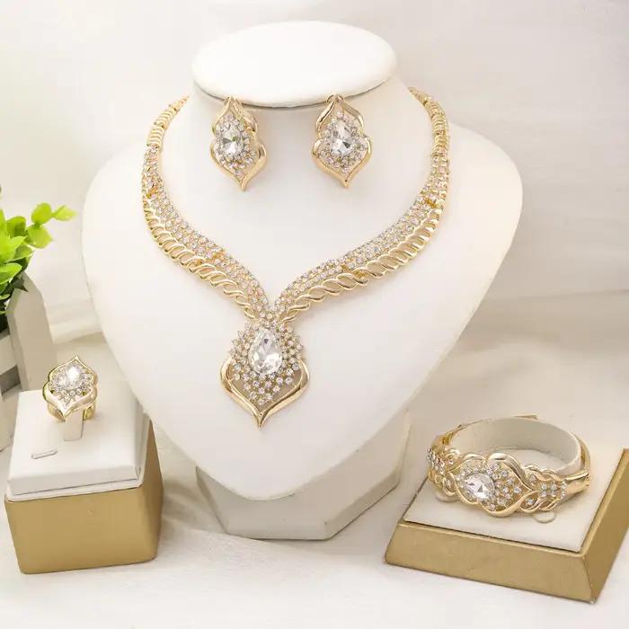 Liffly mode Dubai ensembles de bijoux pour femmes couleur or Zircon collier boucles d'oreilles Brace