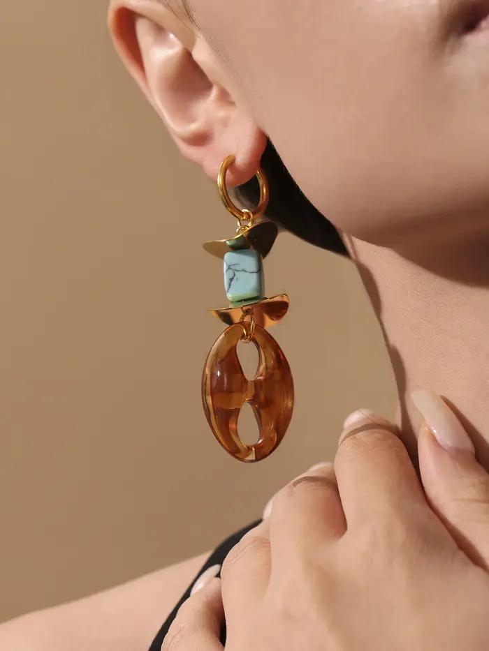 Collier et boucles d'oreilles avec pendentif en forme de nez de cochon ambre pour femmes