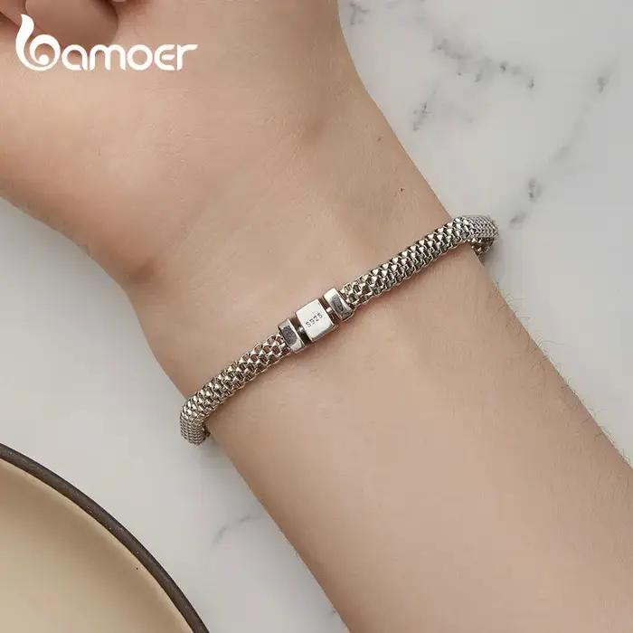 Bamoer Bracelet tressé 925 en argent Sterling Unique boucle carrée