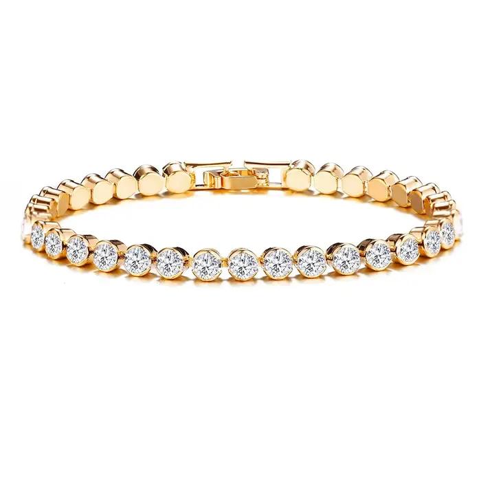 Bracelets de Tennis en cristal de luxe pour femmes, cadeau de mariage, couleur or argent, chaîne romaine en métal, bijoux en zircone cubique