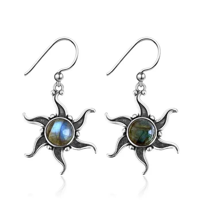 Boucles d'oreilles en argent Labradorite naturelle vintage pour femmes occasions spéciales partys sorties élégantes et mystérieuses