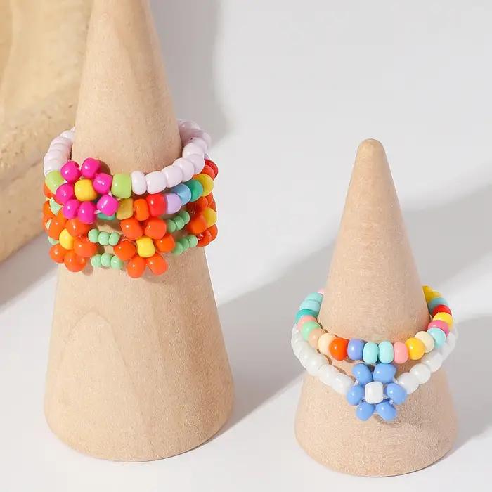 Bagues en perles de rocaille pour femmes, design bohème, motifs floraux, bagues minimalistes et colorées pour soirées et occasions spéciales