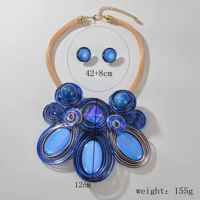 Nouvel ensemble de bijoux fantaisie pour femme, collier et boucles d'oreilles en fil d'aluminium tressé à la main avec perles de cristal, style audacieux et personnalisé