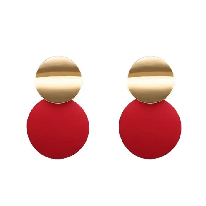 Boucle d'oreille ronde en métal noir à la mode pour femmes couleur or brillant lisse goutte