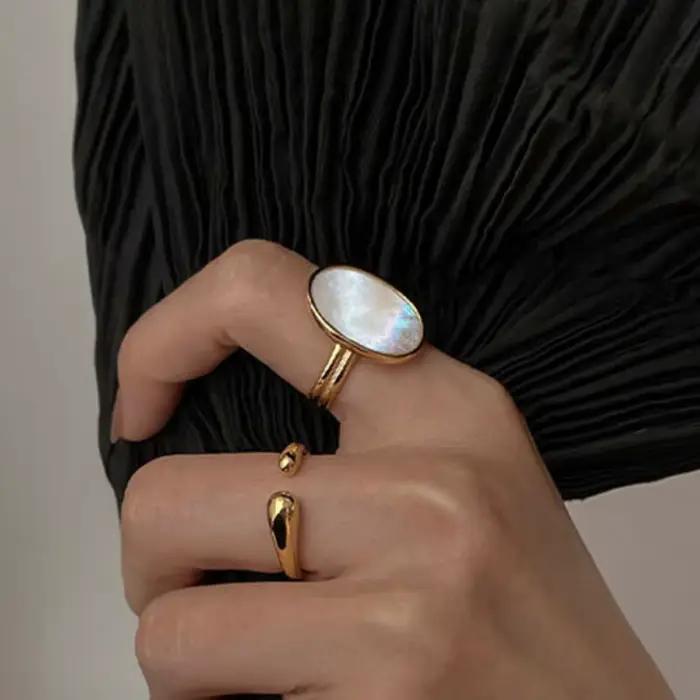 Sivler couleur coquille anneaux luxe mariée bijoux pour femmes mode Simple Ellipse géométrique fête accessoires cadeaux