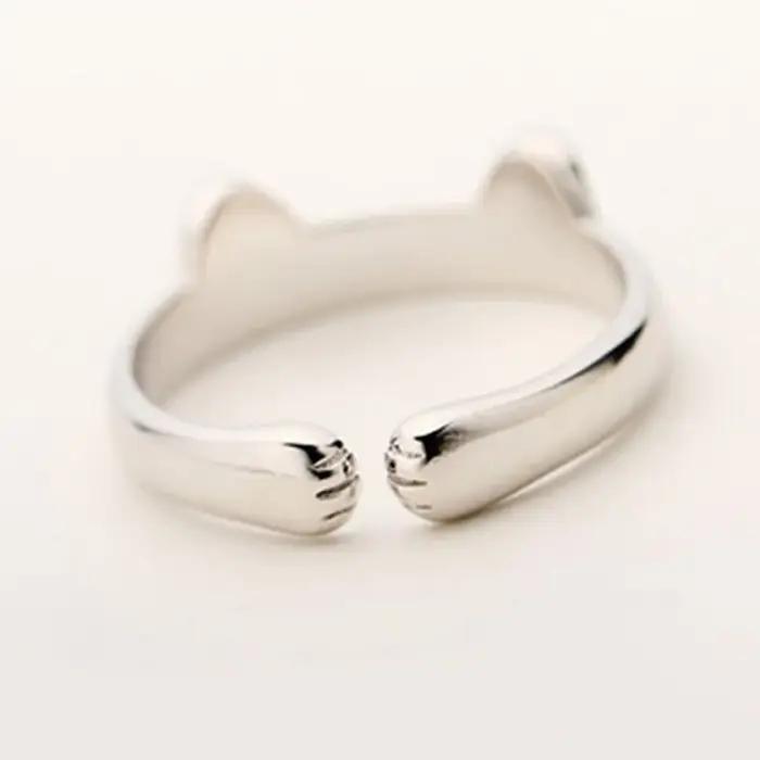 Mignon chat oreilles anneau ouverture concepteur chats patte embrasser étroitement bagues pour femmes filles à la mode