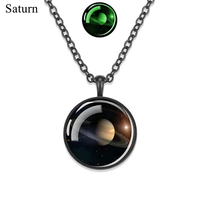 Collier planète galAct phosphorescente avec pendentif en verre