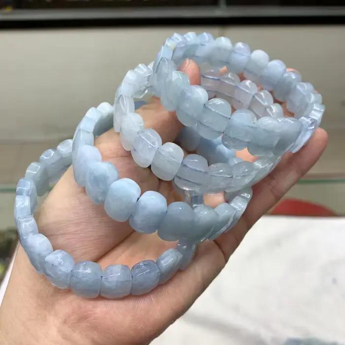 Bracelet de perles en pierre d'aigue-marine pour femme, bracelet en pierre précieuse naturelle, bijo