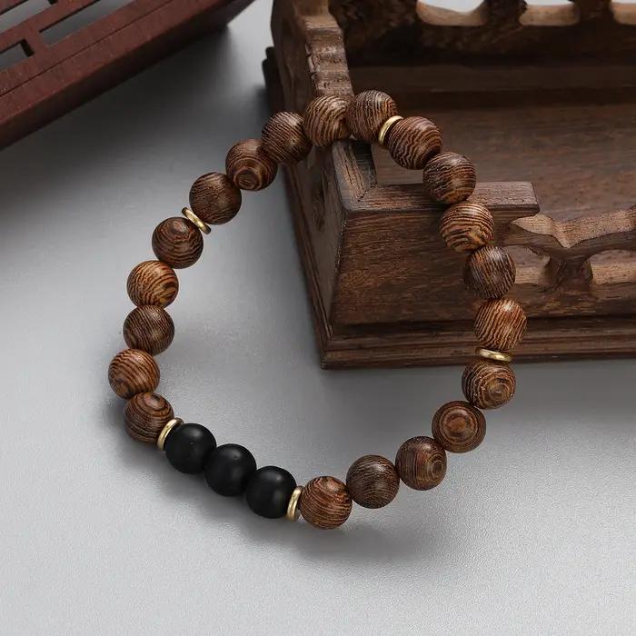 Bracelet ethnique tibétain en bois naturel pour hommes et femmes