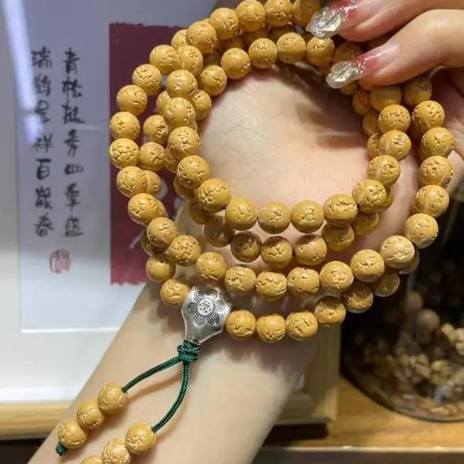 Bracelet multi-tours en perles rondes lisses marron