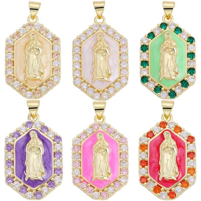 Juya 18K véritable plaqué or pavé Cz Saint Mary vierge émail artisanat breloques pour bricolage pendentif chrétien Talisman fabrication de bijoux