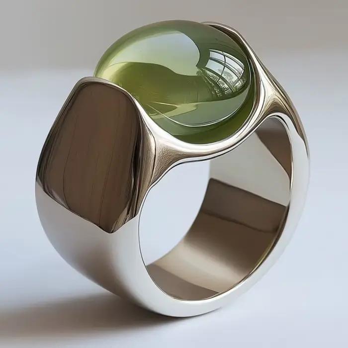 Bague de cocktail en laiton avec pierre verte incrustée pour femmes, style vendange, pour usage quotidien et occasions festives