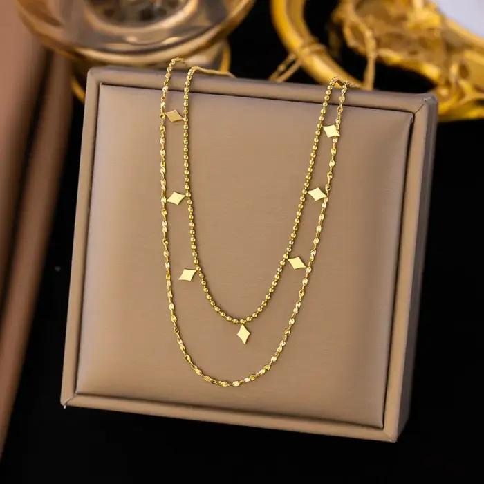 Collier double couche à deux chaînes pour femmes et filles