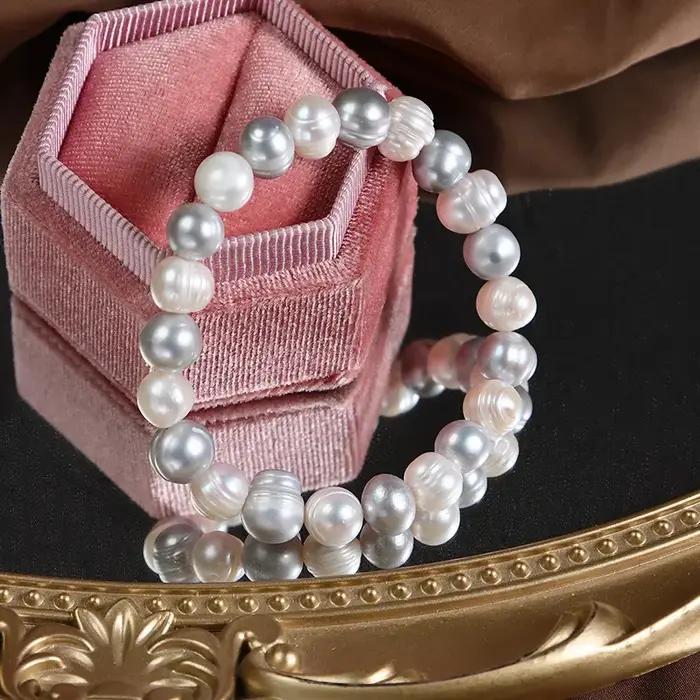 Grand Bracelet de perles naturelles baroques irrégulières de 9mm pour femmes