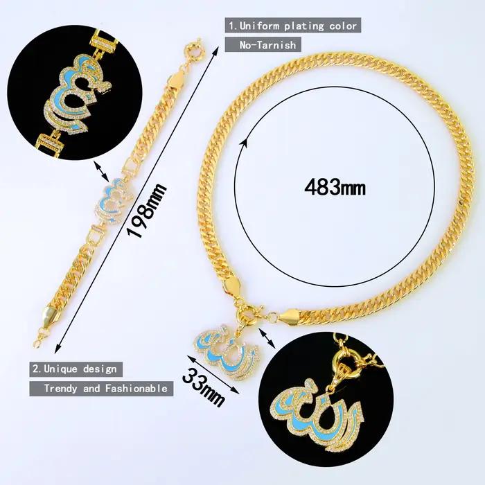 Ensemble de bijoux amulette islamique arabe plaqué or 21 carats