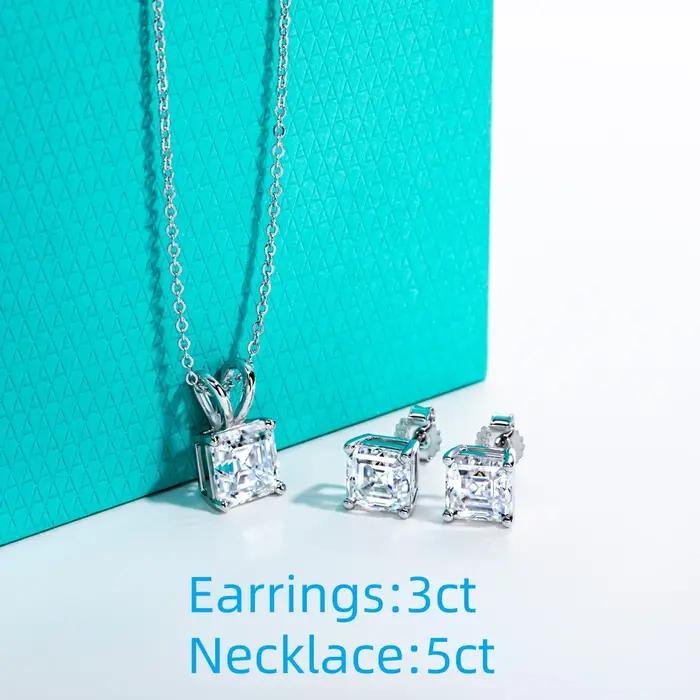 Ensemble de bijoux de mariage AnuJewel Moissanite Asscher collier et boucles d'oreilles en argent sterling 925 avec plaquage or 18 carats pour femmes occasions spéciales