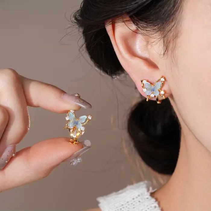 DREJEW Zircon papillon oreille pince pour femmes sans Piercing 2025 lumière luxe pince boucle d'oreille conception de luxe concepteur bijoux