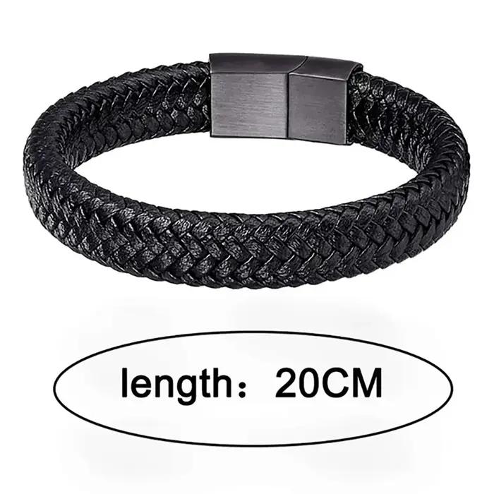 Bracelet en cuir noir PU pour hommes avec fermeture magnétique élégant et robuste pour tous les jours et occasions spéciales