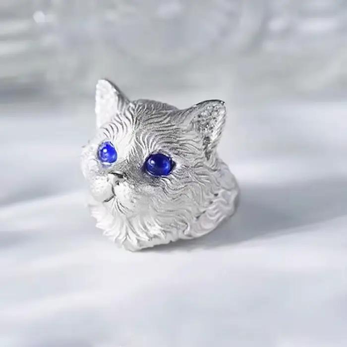 Bagues en forme de chat en relief camée pour femmes, design original à la mode, en argent 925, avec