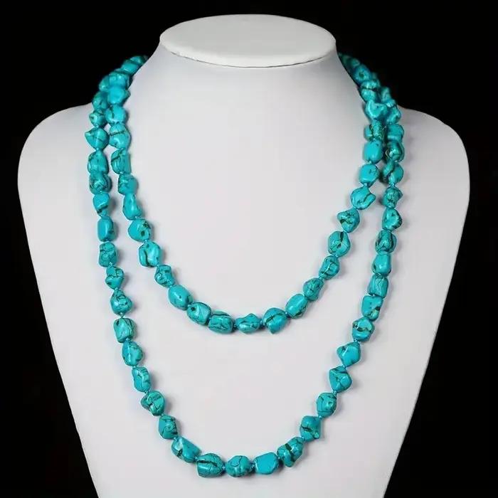 Collier sans fin de perles turquoise pour femmes et adolescentes