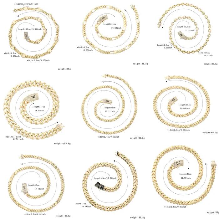 Collier Hip Hop Monaco Laiton Plaqué Or avec Zircon Blanc Style Robuste et Audacieux Pour Occasions Spéciales