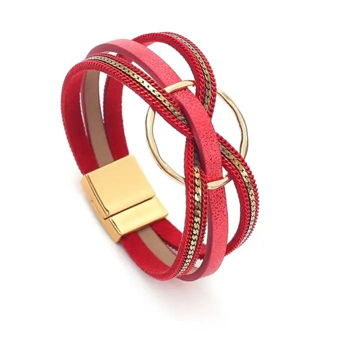 Bracelets en cuir PU avec croix circulaire en métal