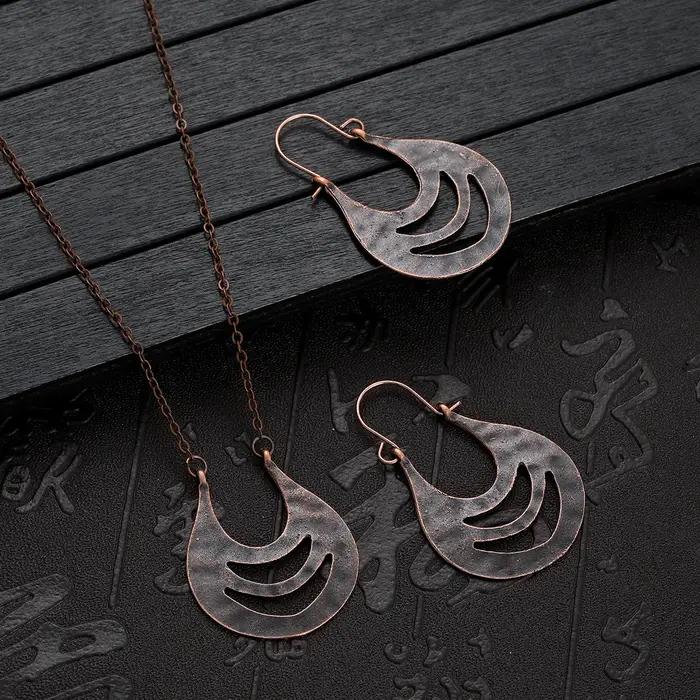 Collier et boucles d'oreilles géométriques rétro gitane pour femmes en bronze ethnique ensemble de bijoux élégants pour occasions spéciales