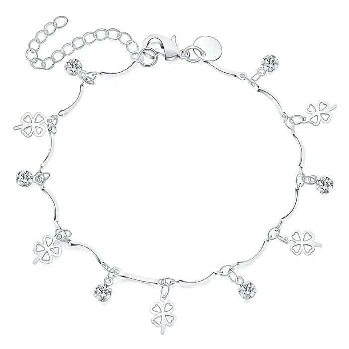 Bracelet en argent Sterling 925 avec chaîne trèfle à quatre feuilles en Zircon pour femmes