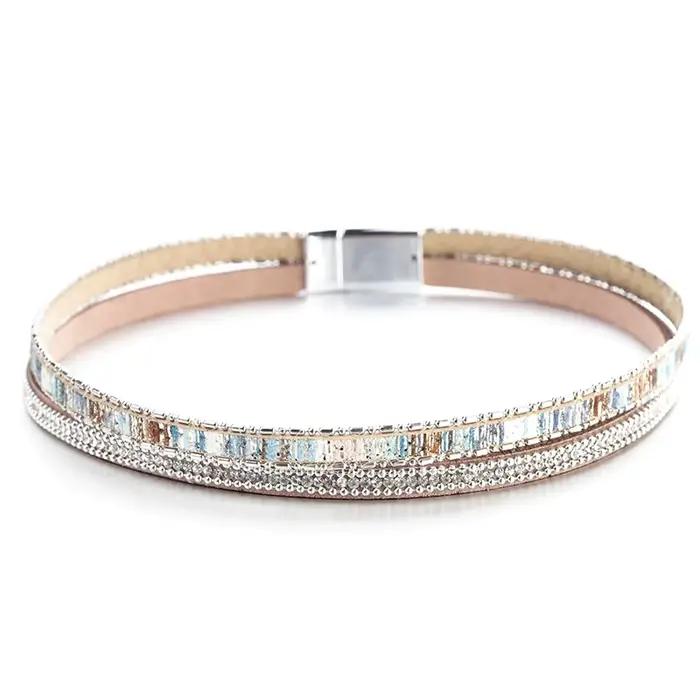 ALLYES femmes Bracelet en cuir tchèque cristal Vintage Boho plusieurs couches bohème Double Wrap