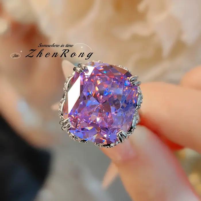 Foyimagination-Bague de mariage en argent pour femme, fleur de glace de luxe exquise, violet coupé,