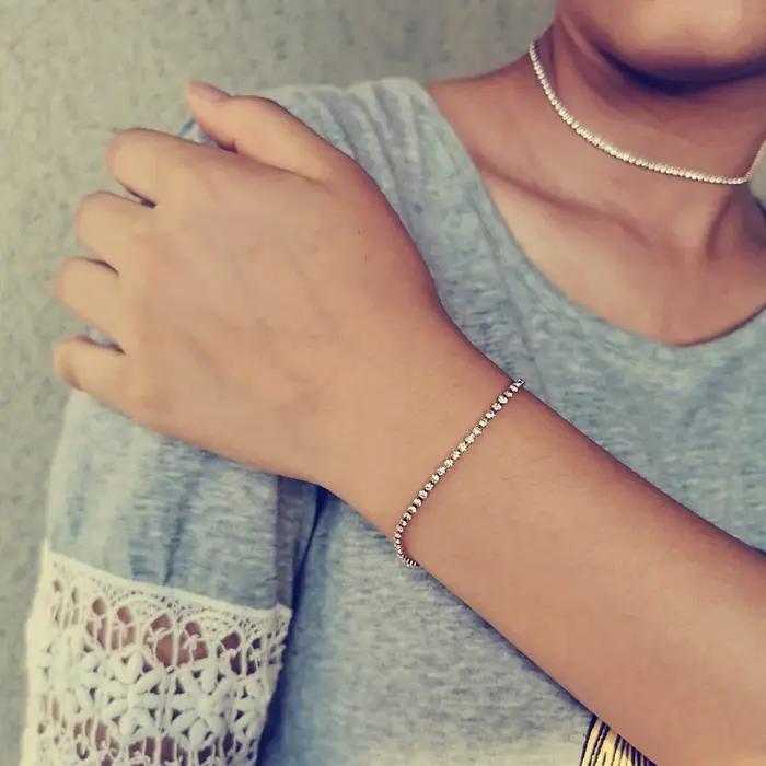 Bracelet de tennis glacé 2mm pour femmes en acier inoxydable et zircone cubique style hiphop rock cadeau d'occasion spéciale mariage anniversaire
