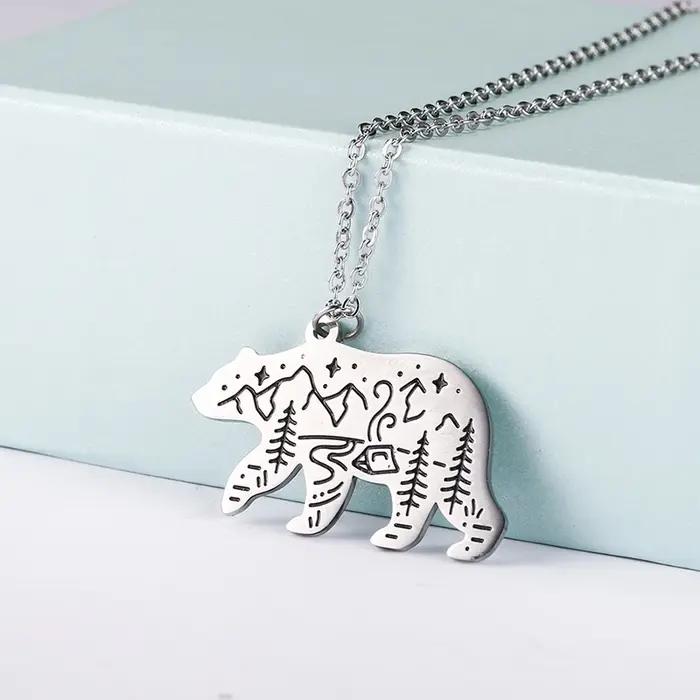 COOLTIME ours Animal pendentif collier en acier inoxydable bijoux mode colliers pour femmes déclaration anniversaire cadeau d'anniversaire